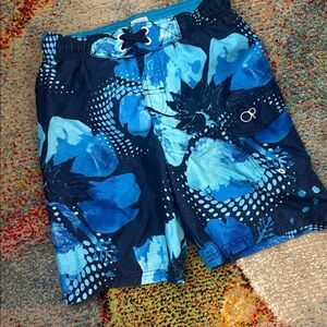 Boys OP Trunks / size 6/7 Blue Floral Swim Shorts / swim clothes / Boys small